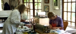 Cathy Naro and Maureen Booth in Maureen's printmaking studio in Granada, Spain